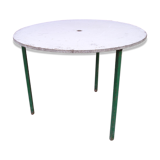 Round garden table metal tripod base and removable tray in chipboard