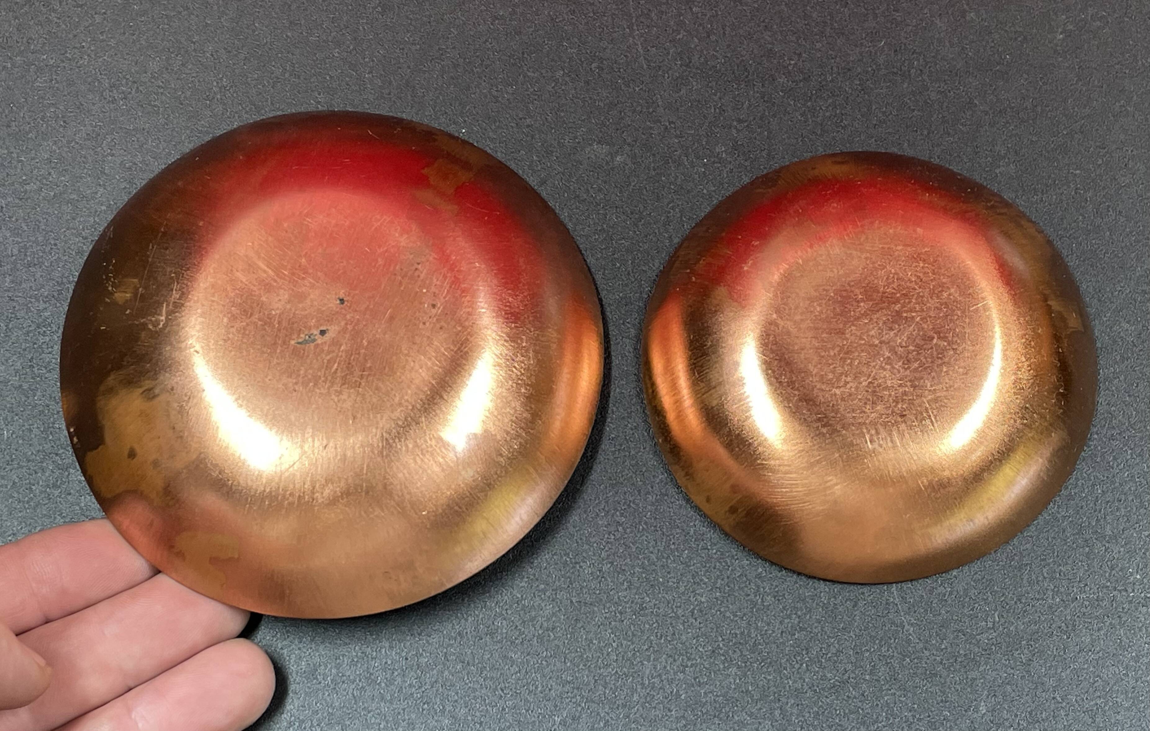 set of 2 enamels on copper empty pocket 10 and 12 cm in diameter - Art Limoges enamel