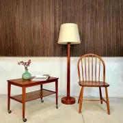 Teak Floor Lamp with Lampshade in Wild Silk, Denmark 1960s