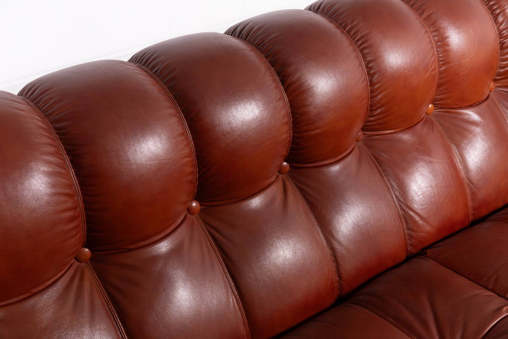 Sculptural Italian Modern three seat leather sofa, 1970’s
