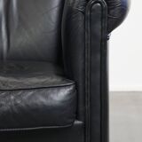Black Cowhide Leather English-Style Club Chair