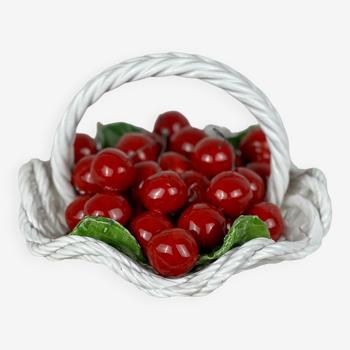 Barbotine panier de cerises Bassano vintage 1950