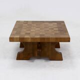 Brutalist Solid Blonde Oak Checkered Coffee Table 1970s