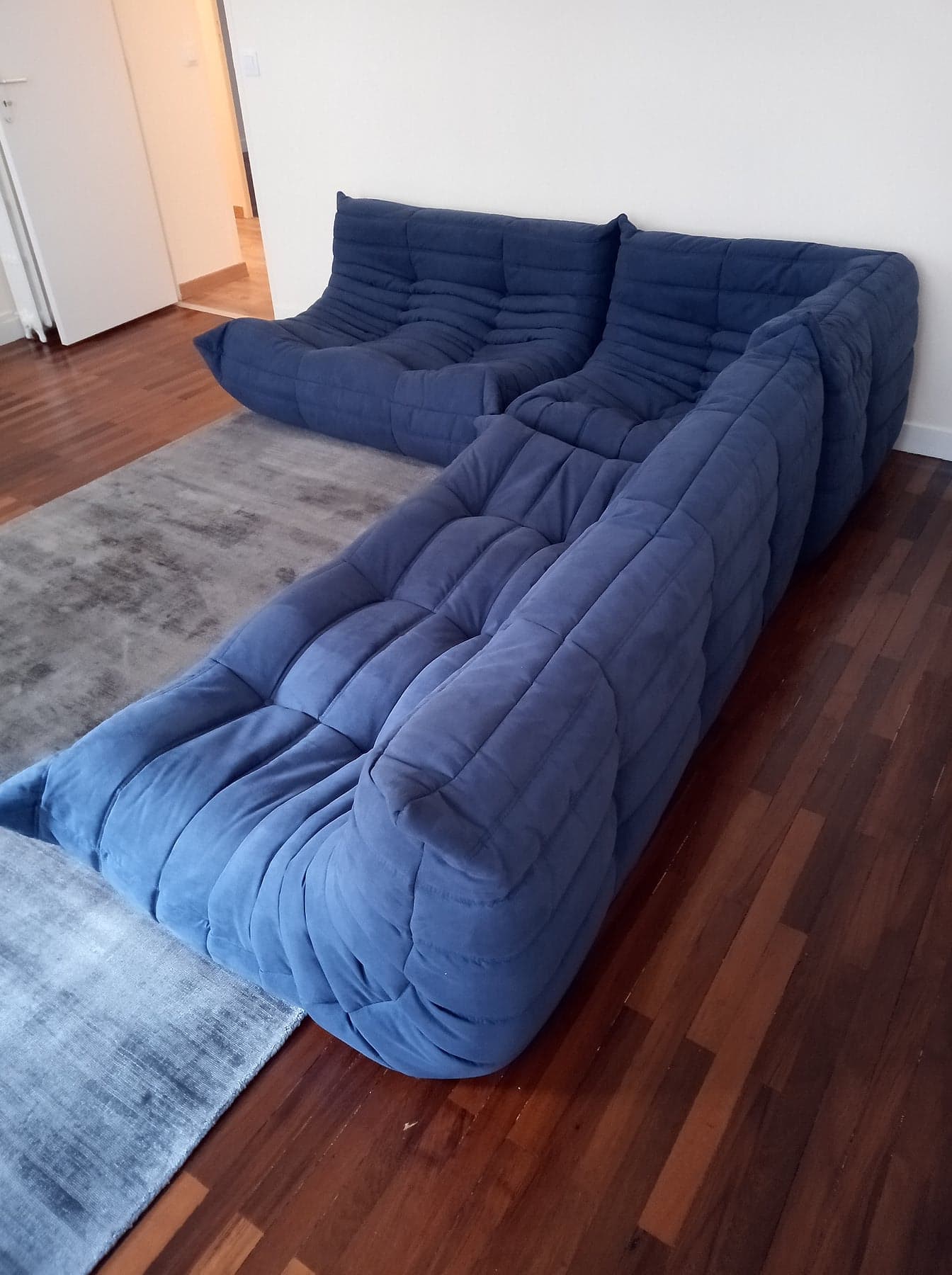 Togo set in blue alcantara by Michel Ducaroy for Ligne Roset