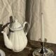 White earthenware teapot with blue and silver trim H22.5