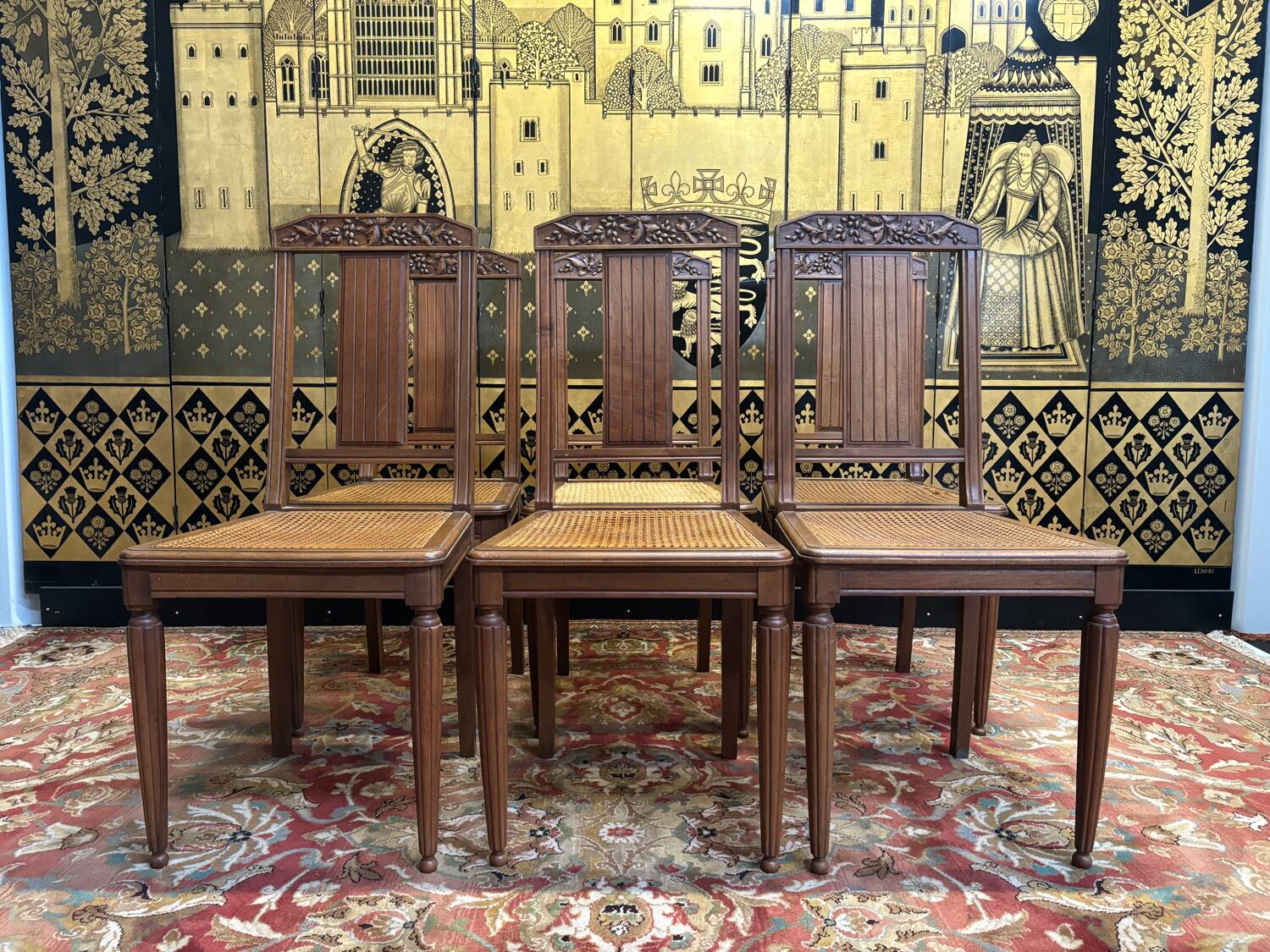 6 art deco cane chairs