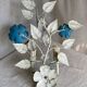 Applique fleur métal laqué blanc et bleu vintage 1970
