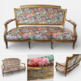 19th-century floral velvet bench