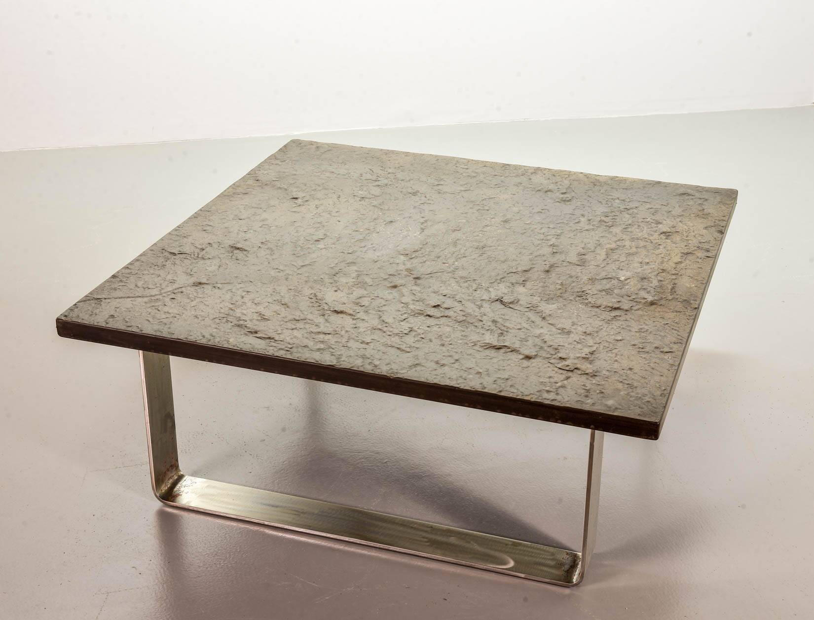 Ardesia Collection Square Slate Stone Coffee Table in Pia Manu Style, 1960s