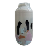 Vase en verre soufflé opalin à inclusions colorées
