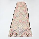 Pink & Cream Kilim Runner Rug, 94.378Cm