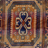 Kazak rug 180x150 cm vintage handmade oriental patterns ochre and burgundy