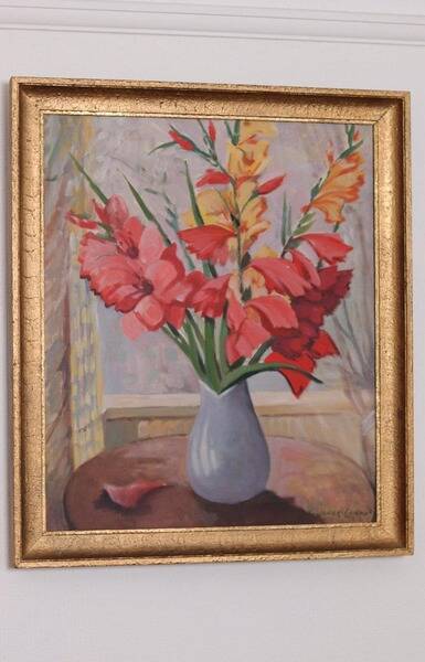 Original Swedish oil on canvas – “Flowers” by Gunnar Larsson – vintage & framed – 58 × 68 cm