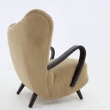 1940s Restored  Wing Armchair in Boucle Fabric ,Czechoslovakia