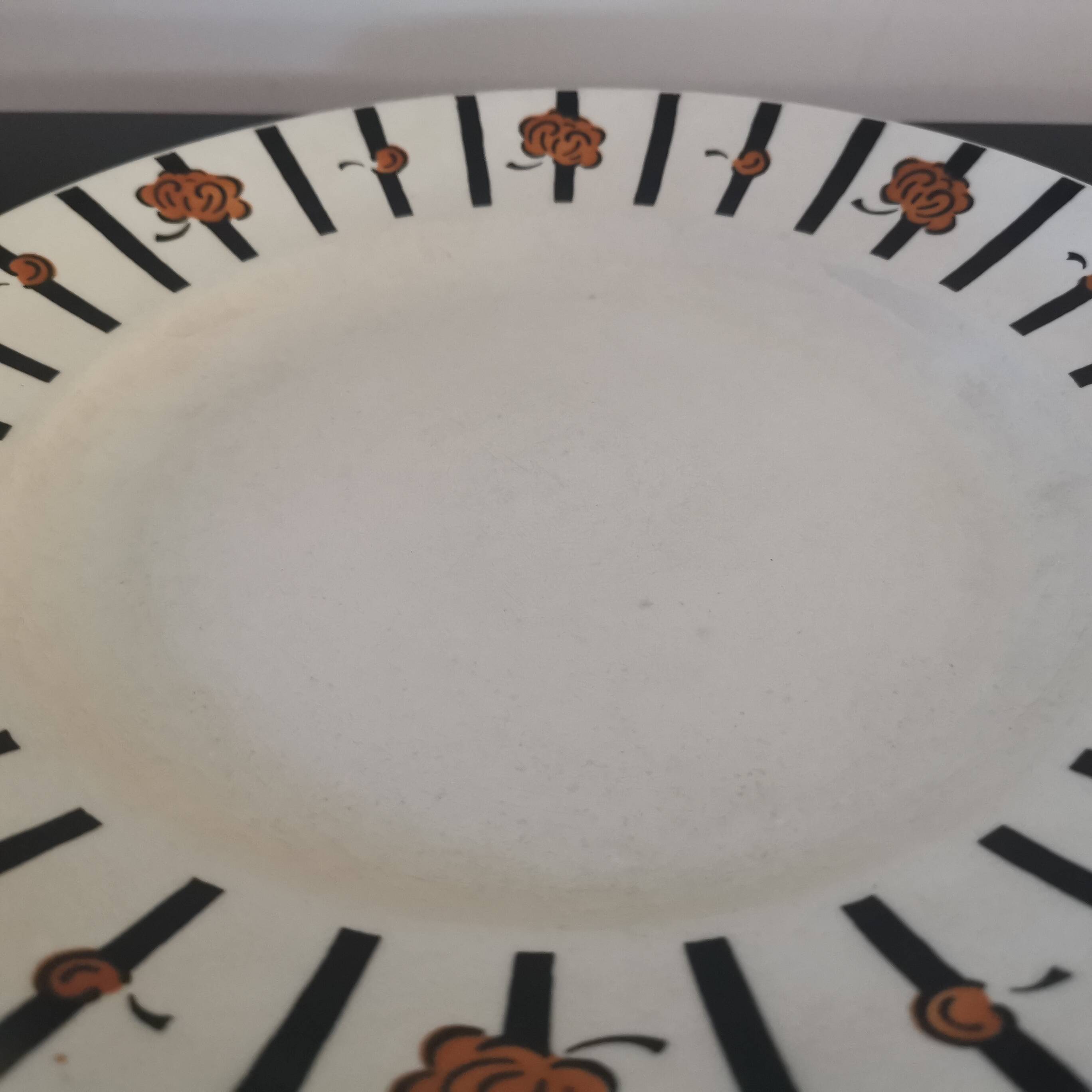 Old Round Serving Dish “Badonviller” black and orange