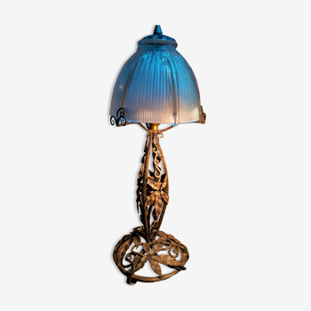 Lampe fer forgé, non signée 37x14cm