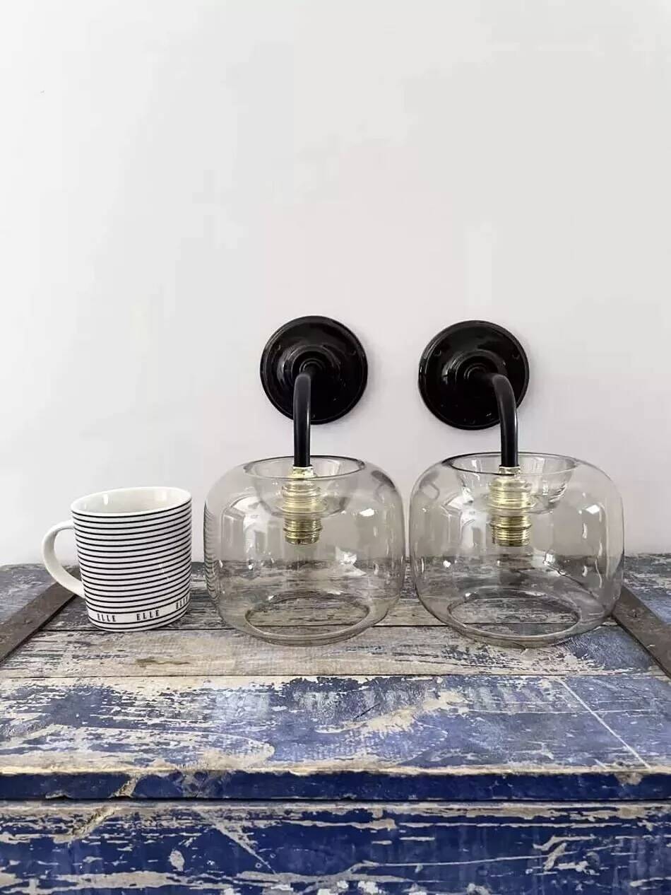 Pair of smoked glass wall sconces
