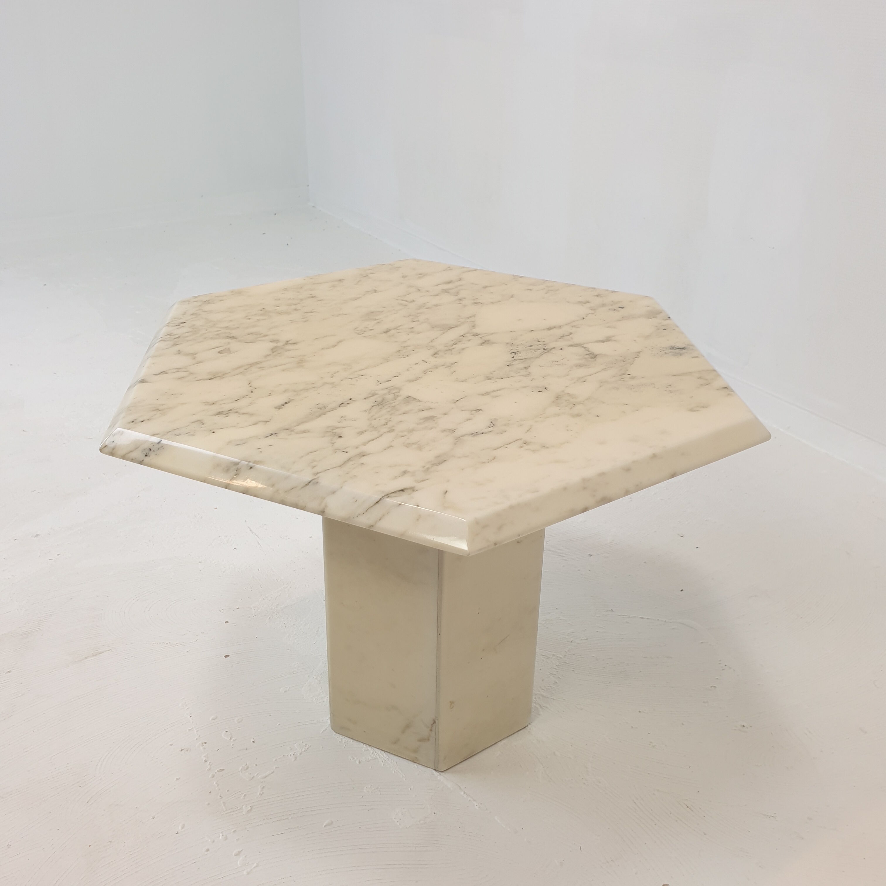 Set of 3 Italian Carrera Marble Side Tables, 1980s