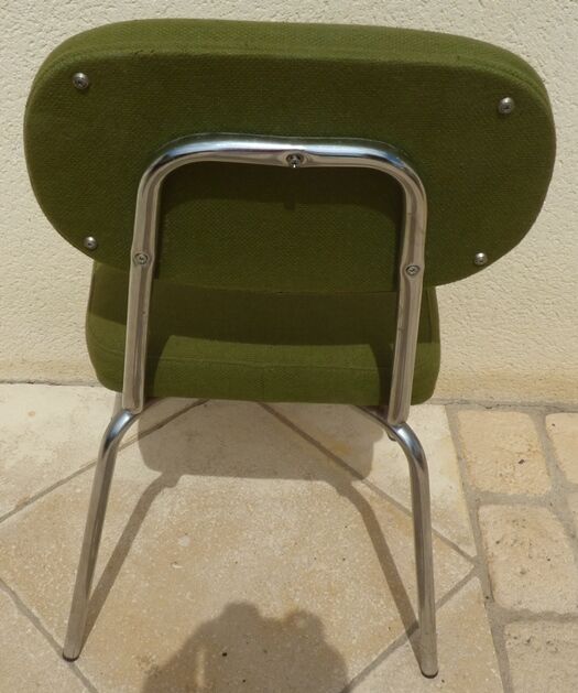 Vintage office chair upholstered in green fabrics with chrome metal structure