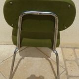 Vintage office chair upholstered in green fabrics with chrome metal structure