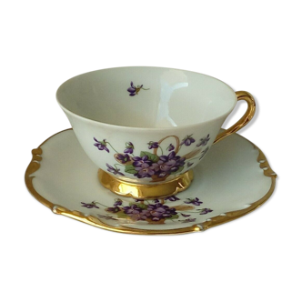 Chocolate cup lunch in limoges porcelain decor with violets