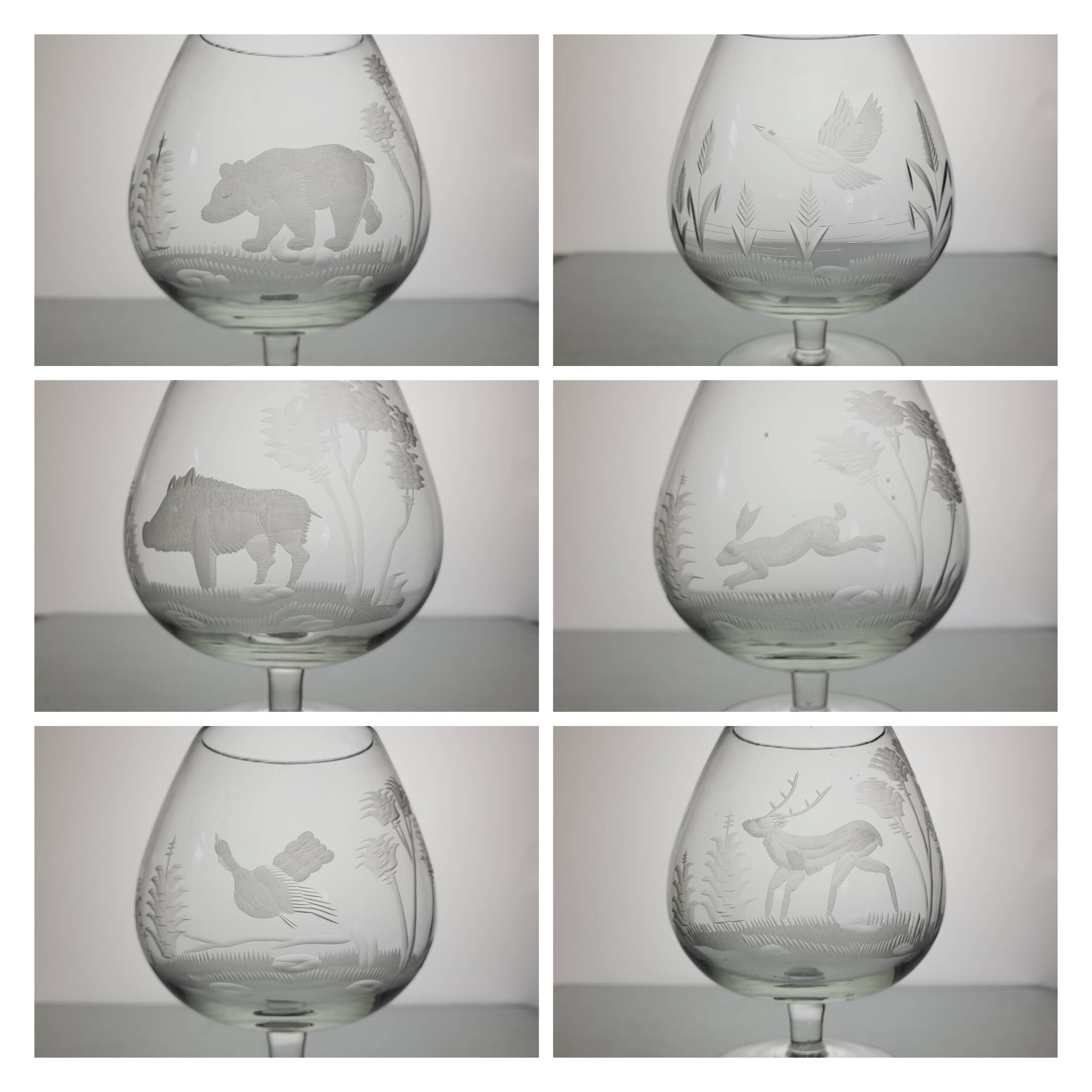 6 crystal cognac glasses