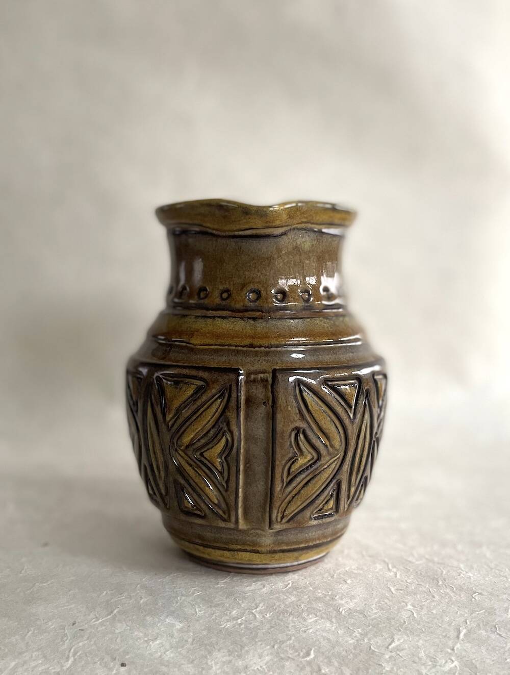 Italian Glazed Ceramic Vase – Sgraffito Engraving