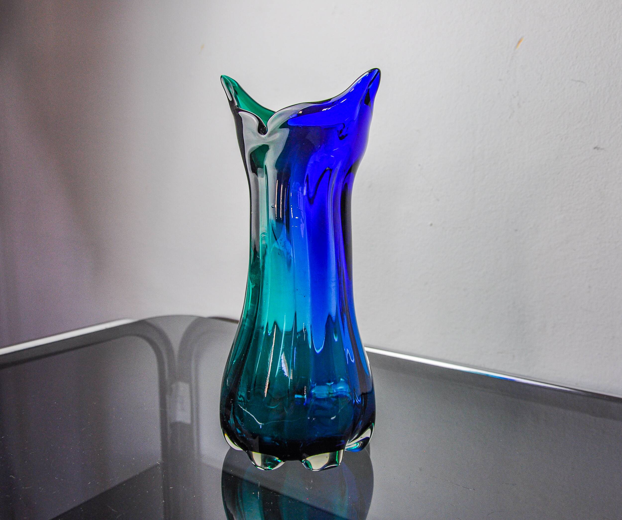 Sommerso green and blue vase by Seguso, Murano glass, Italy, 1970