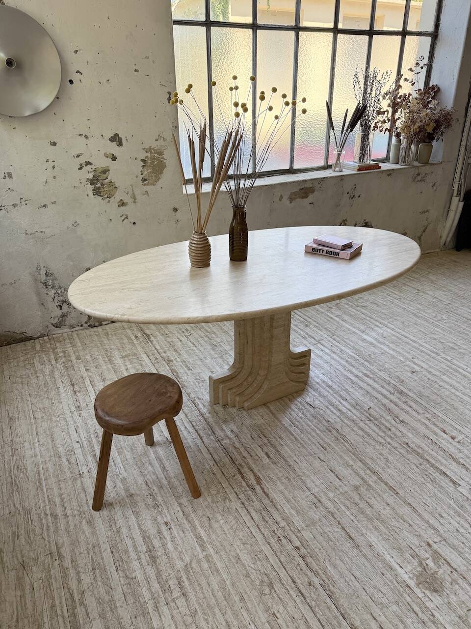 Travertine dining table 1970 Italy Tobia Scarpa