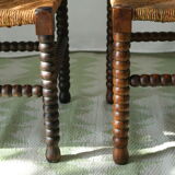 Pair of chairs corner fireplace turned beaded wood