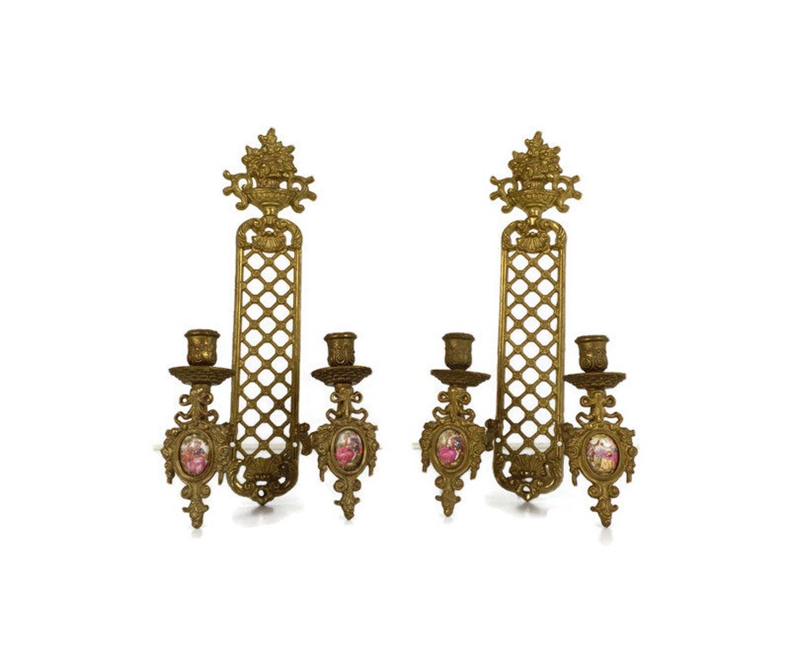 Pair Of Vintage French Brass Sconces