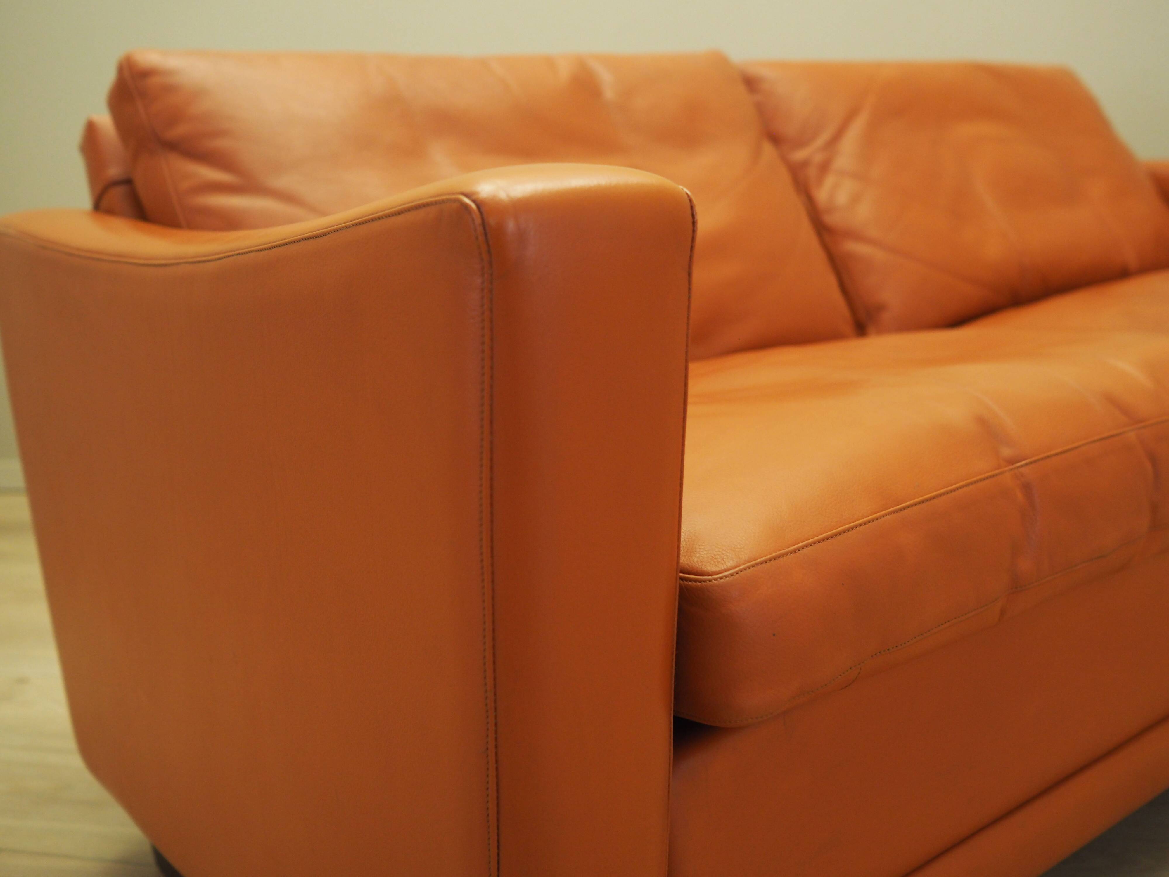 Orange leather sofa, Danish design, 1970s, production: Denmark
