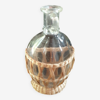 Vintage Half Sphere glass vase with rattan cladding