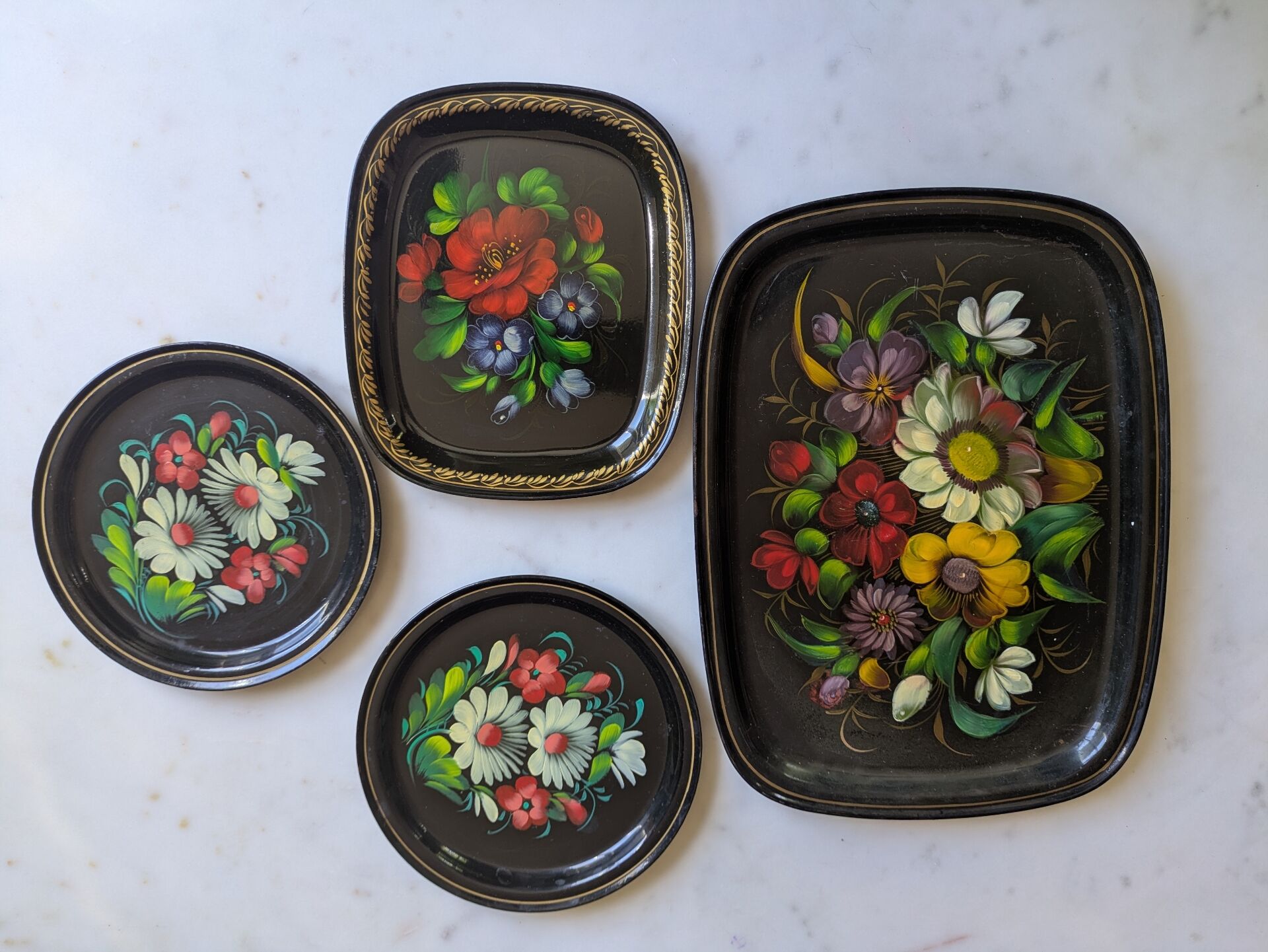 Set of antique Russian trays/Russian artisan USSR
