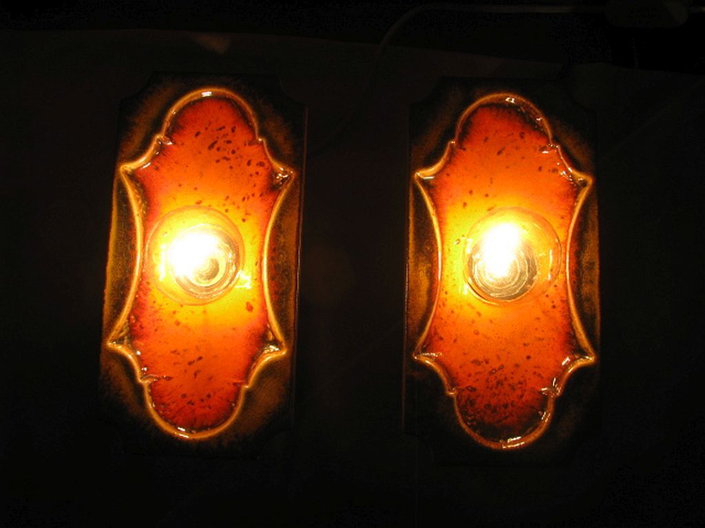 Set of 2 German Orange Lava Ceramic Wall Lamps from the 1960s / 70s Pan Keramik