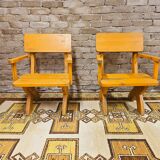 Pair of solid wood armchairs 1960