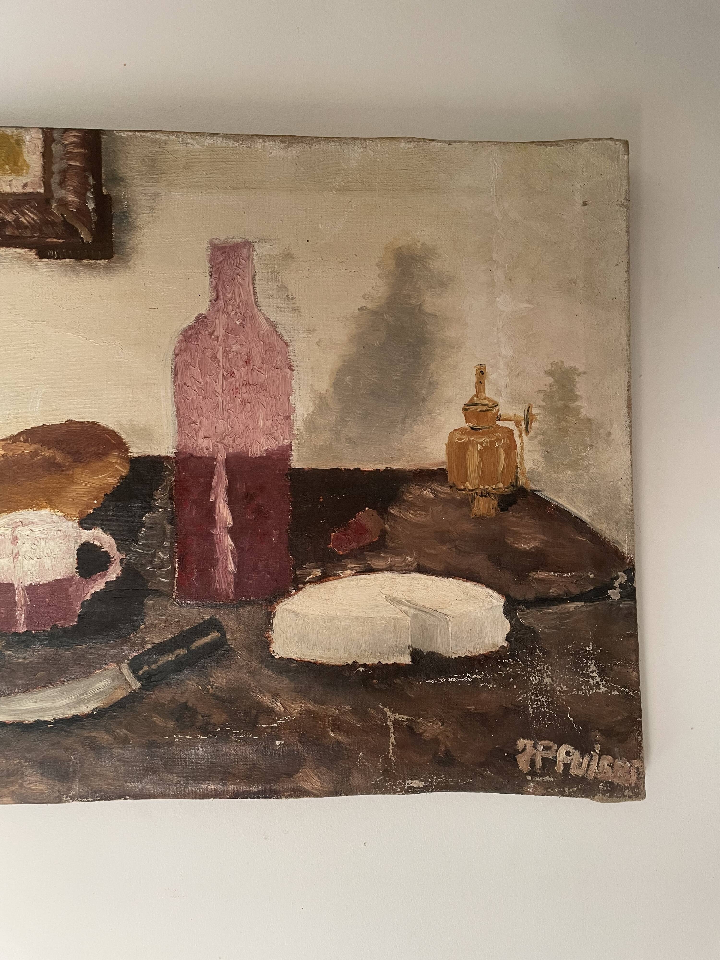 Nature morte à l'huile naïve 19ème-début 20ème