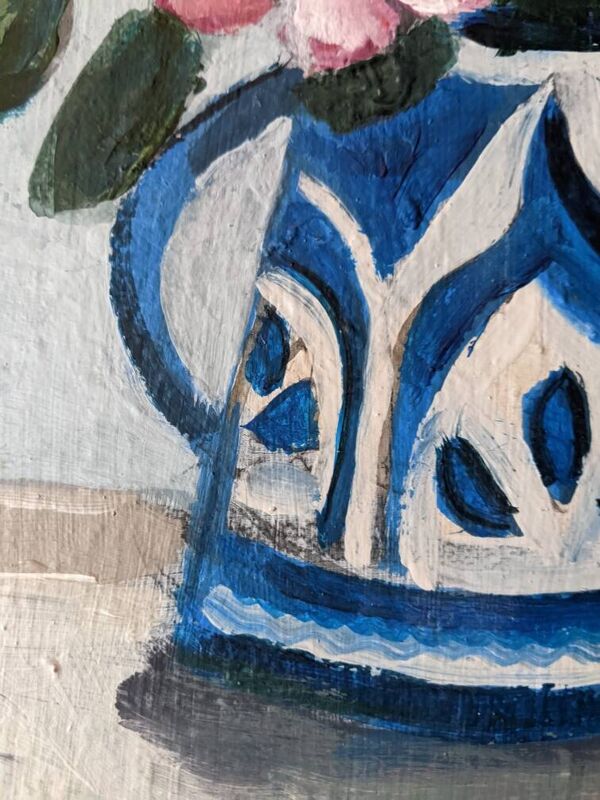 Tableau acrylique sur toile nature morte contemporaine bouquet de fleurs