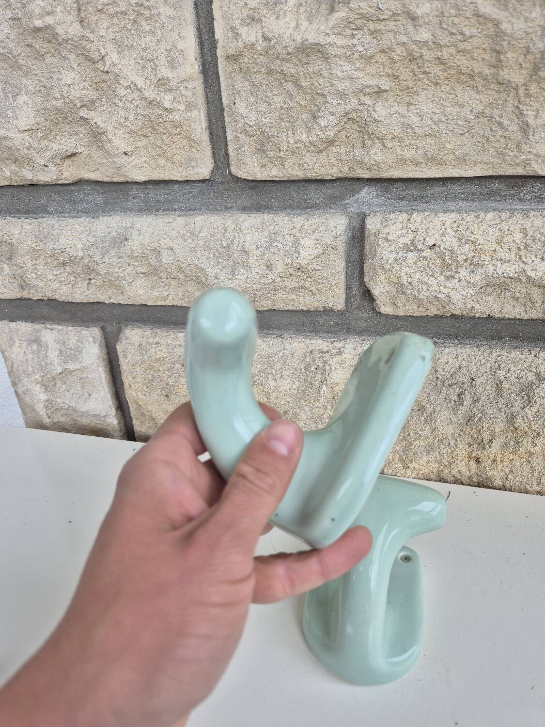 Set of two Green Porcelain Coat Hooks