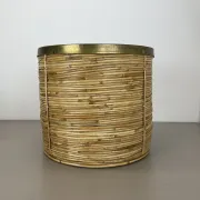xl 31 cm, rare rattan and brass waste basket in the Crespi-Albini style, Italy 1970