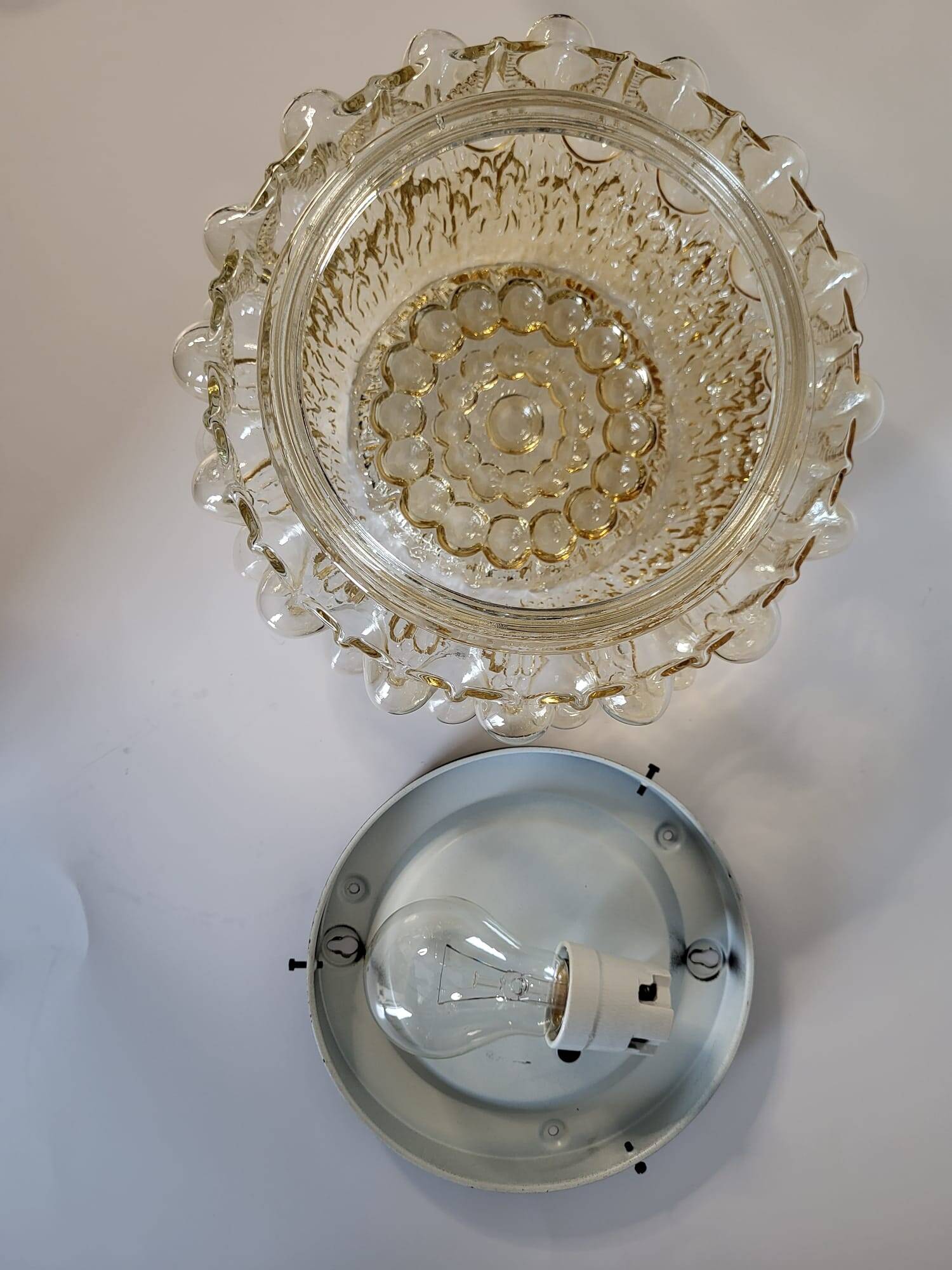 Vintage glazen wand of plafondlamp, bubble reliëf space age, jaren 1970