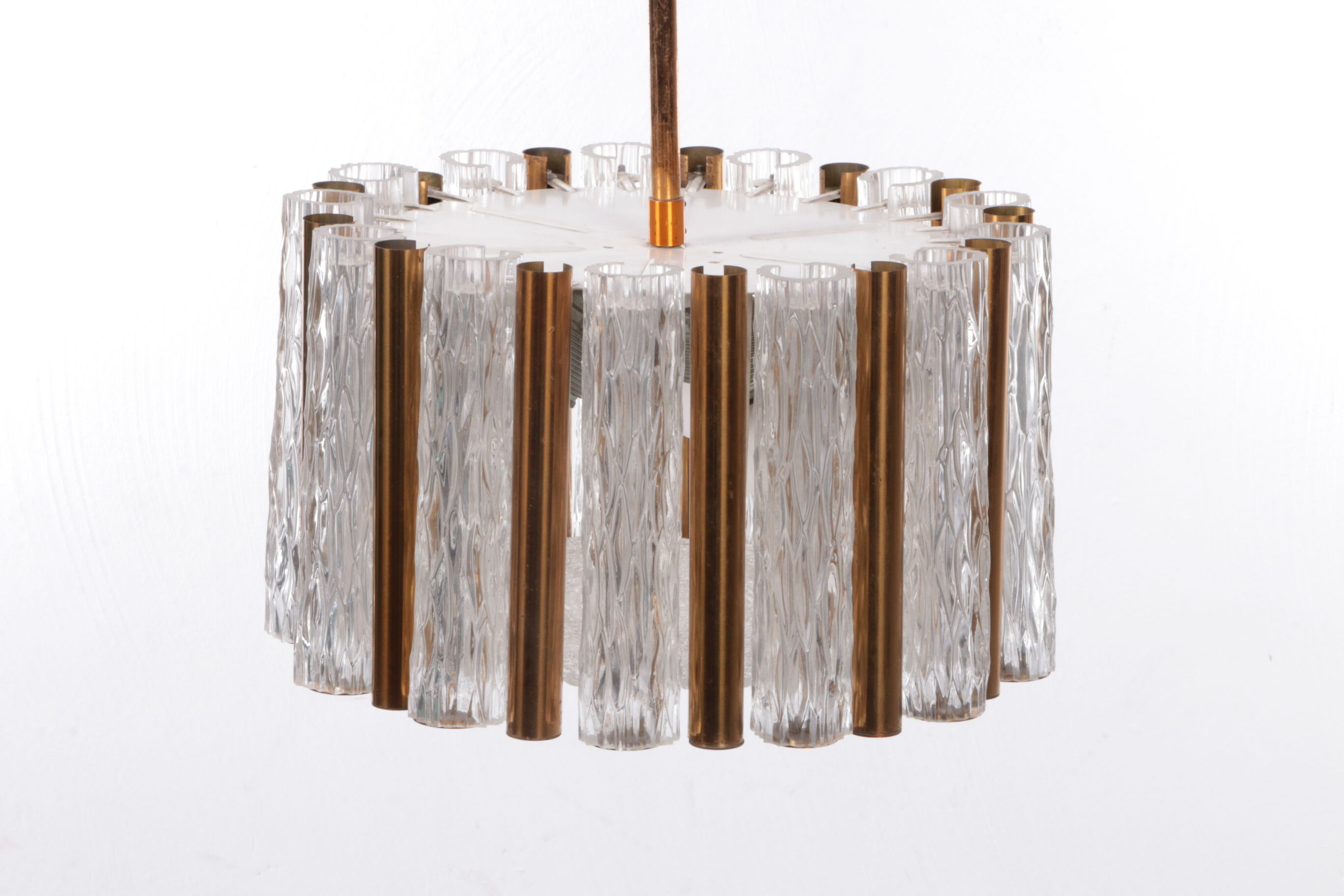 Vintage crystal ice glass round chandelier by Kaiser Leuchten, 60s