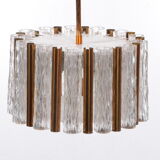 Vintage crystal ice glass round chandelier by Kaiser Leuchten, 60s