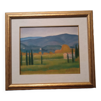 Peinture à l'huile sur toile paysage toscan signée R.VENTURI