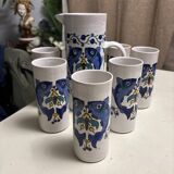 Carafe et verre motif poisson bleu