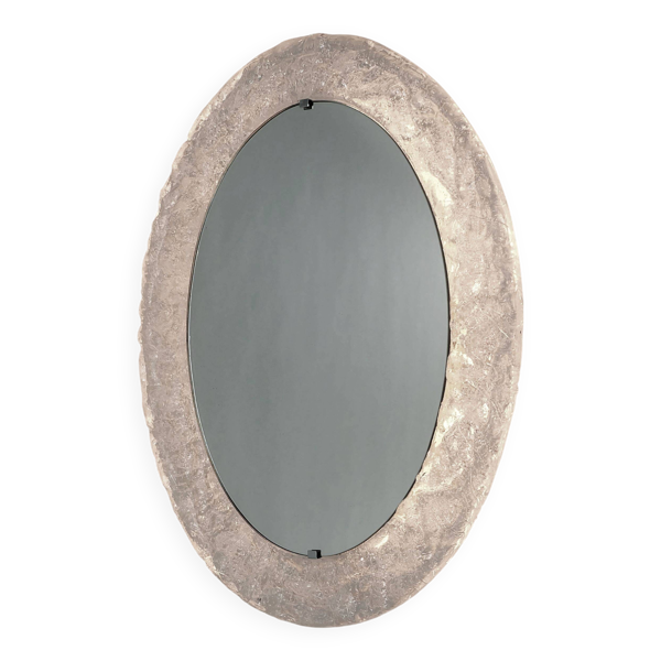 Miroir mural rétroéclairé par Erco, cadre acrylique, décor en verre glacé, années 1960-1970