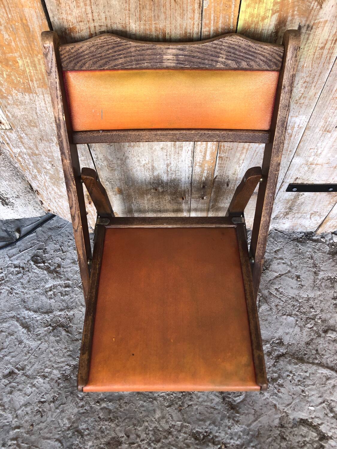 Vintage Wooden Folding Chair + Seat & Back Skai Orange
