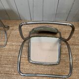 Set of 3 chairs from the 70s in chrome metal and khaki velvet