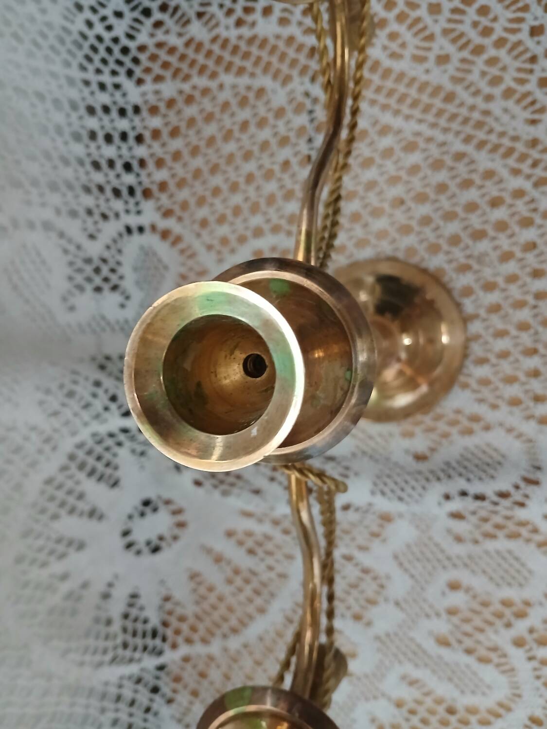 Antique metal chandelier with 3 arms