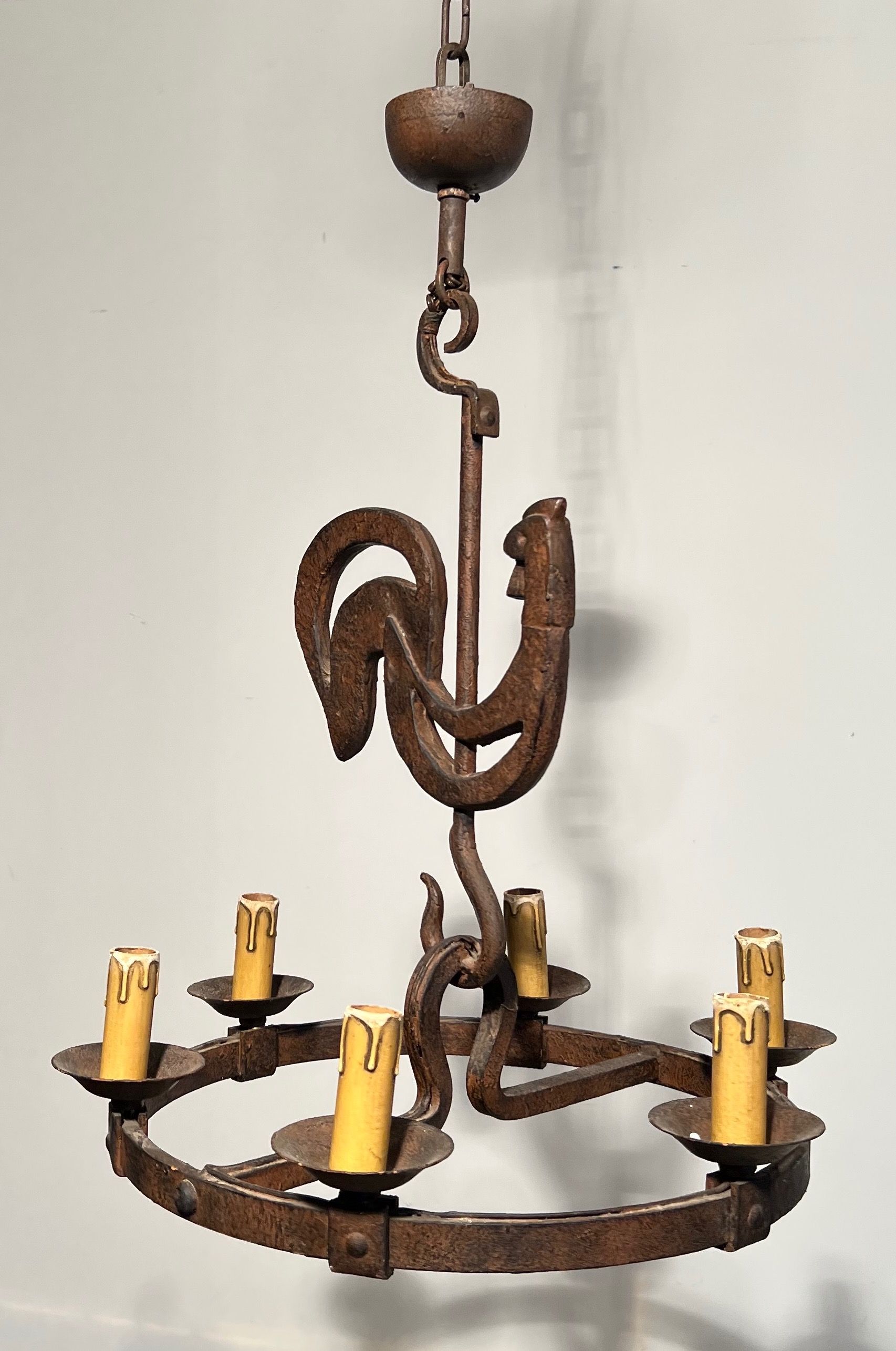 Lustre with rooster by Jean Touret for Atelier Marolles